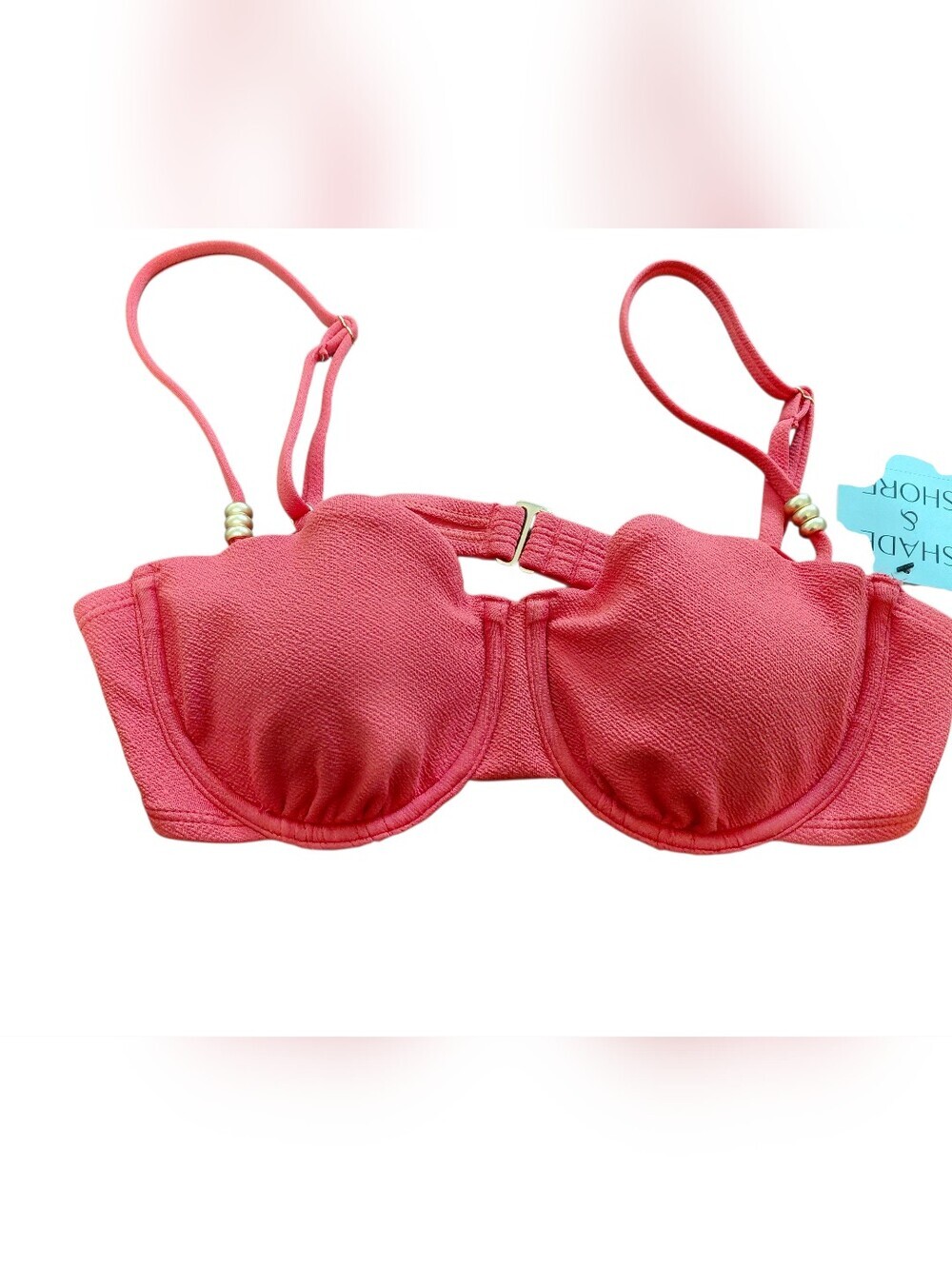 Shade & Shore Pink Textured Swim Top Gold Beaded Underwire Bikini Swimsuit Sz M